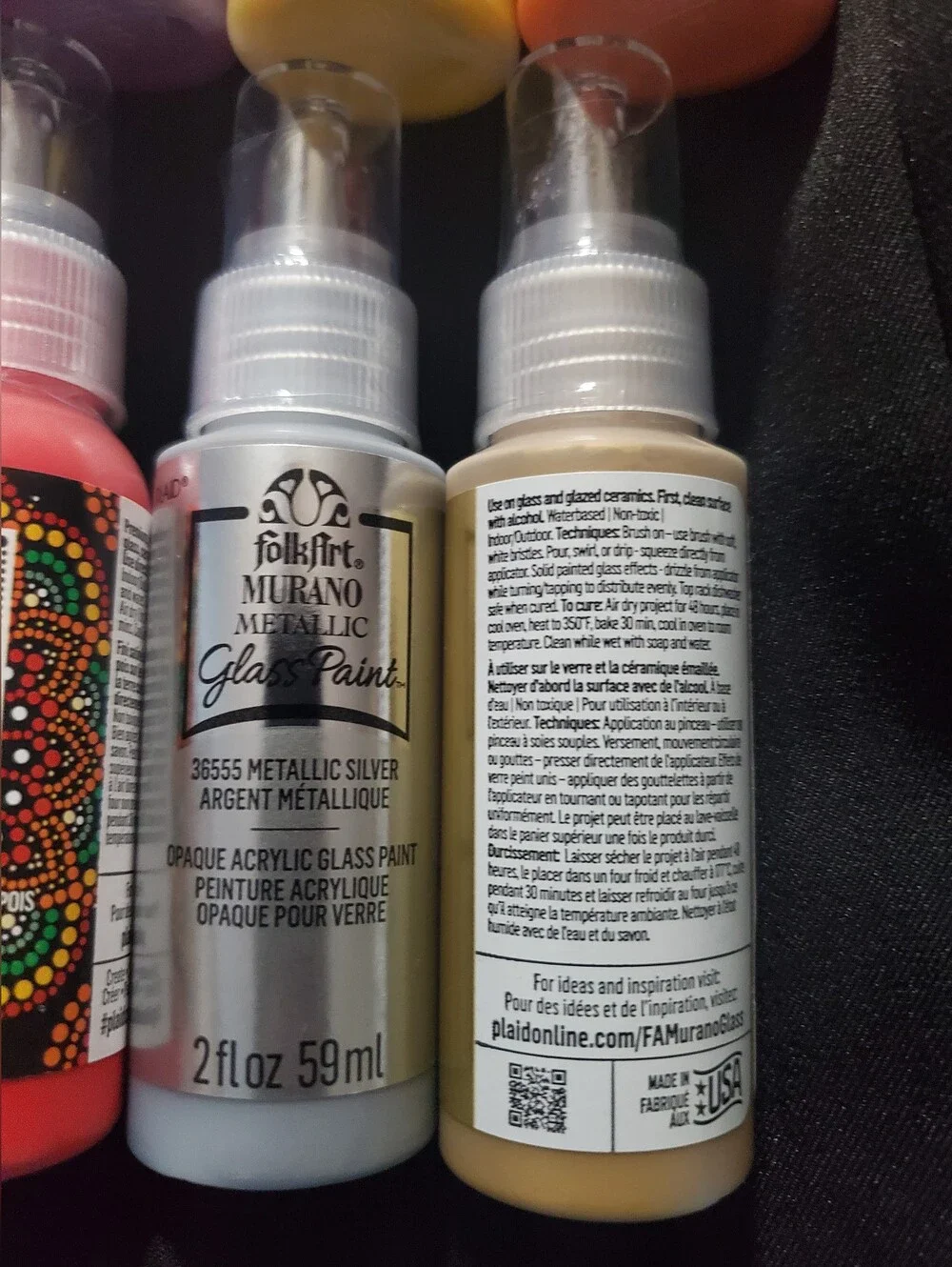 10 New  Folk Art Glass Paint Murano Transparent Metallic &dots Paint 2fl Oz Each